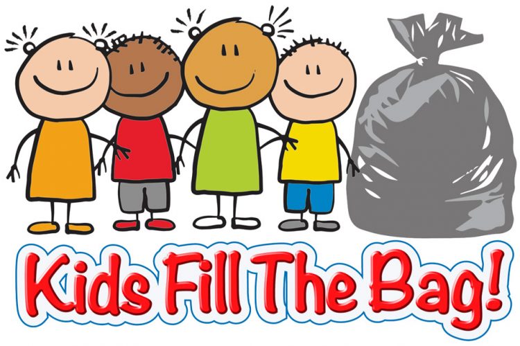 Kids fill the bag clothes recycling