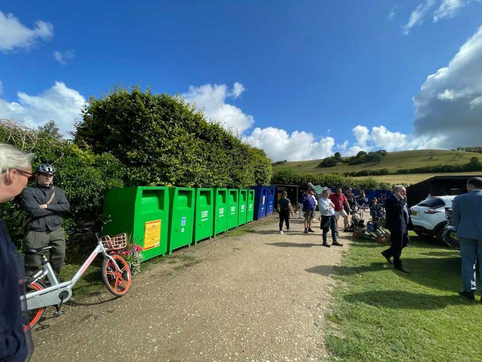 recycled clothing bin prop hire for film, TV, and marketing photoshoots
