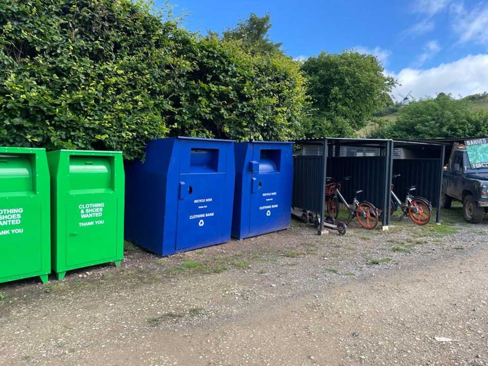 recycled clothing bin prop hire for film, TV, and marketing photoshoots