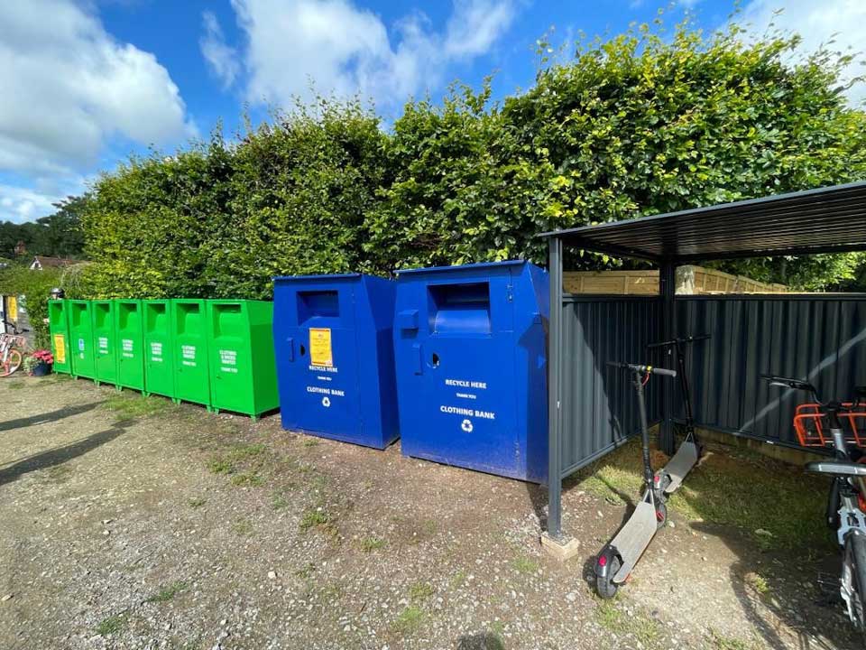 recycled clothing bin prop hire for film, TV, and marketing photoshoots